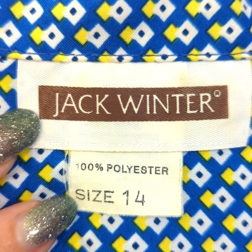 Must SEE Blue&Yellow Geometric Print EUC Vintage Button Down sz 14 - S/M - Picture 2 of 7